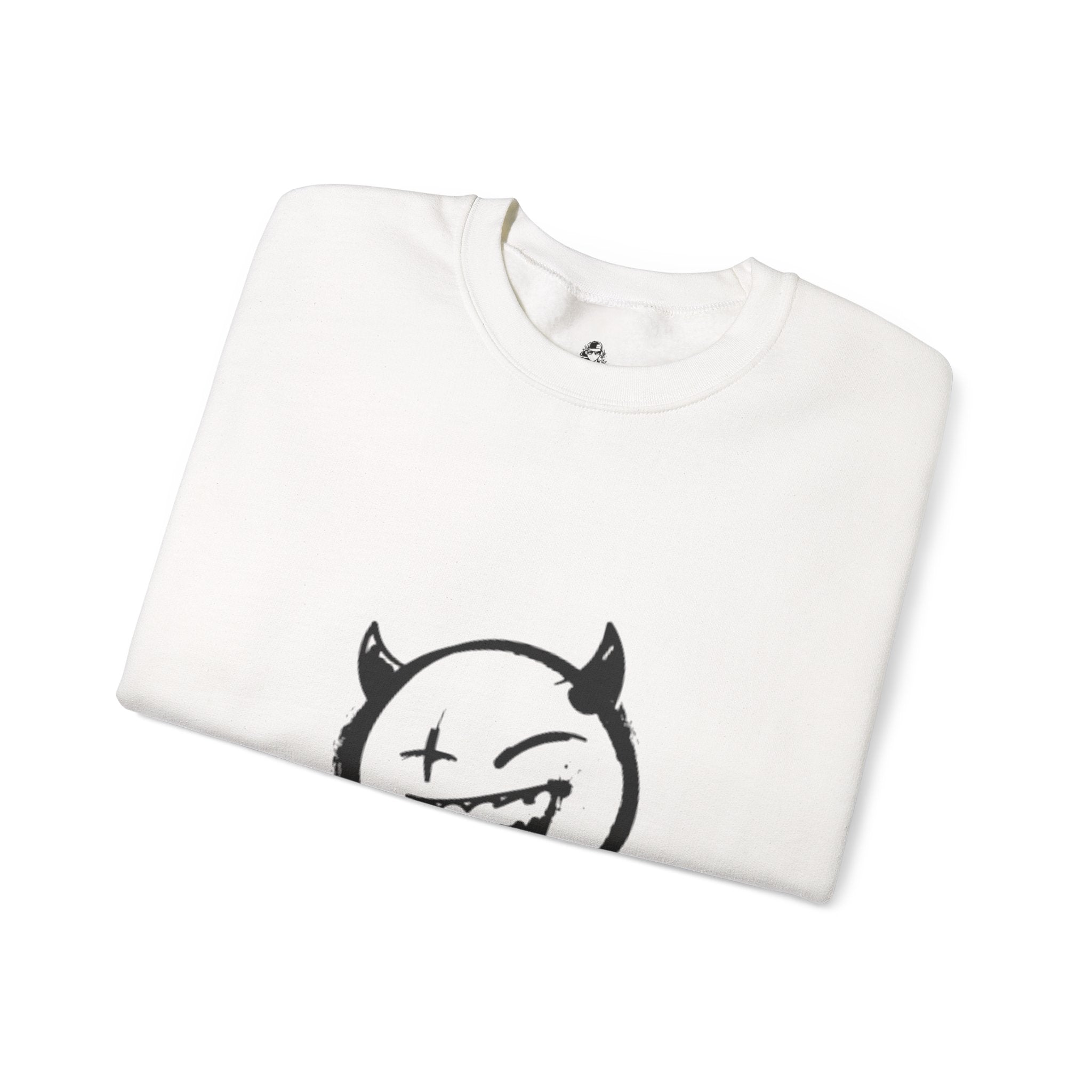 Demon Smiley Crewneck Sweatshirt – Grunge Devil Emoticon Graphic