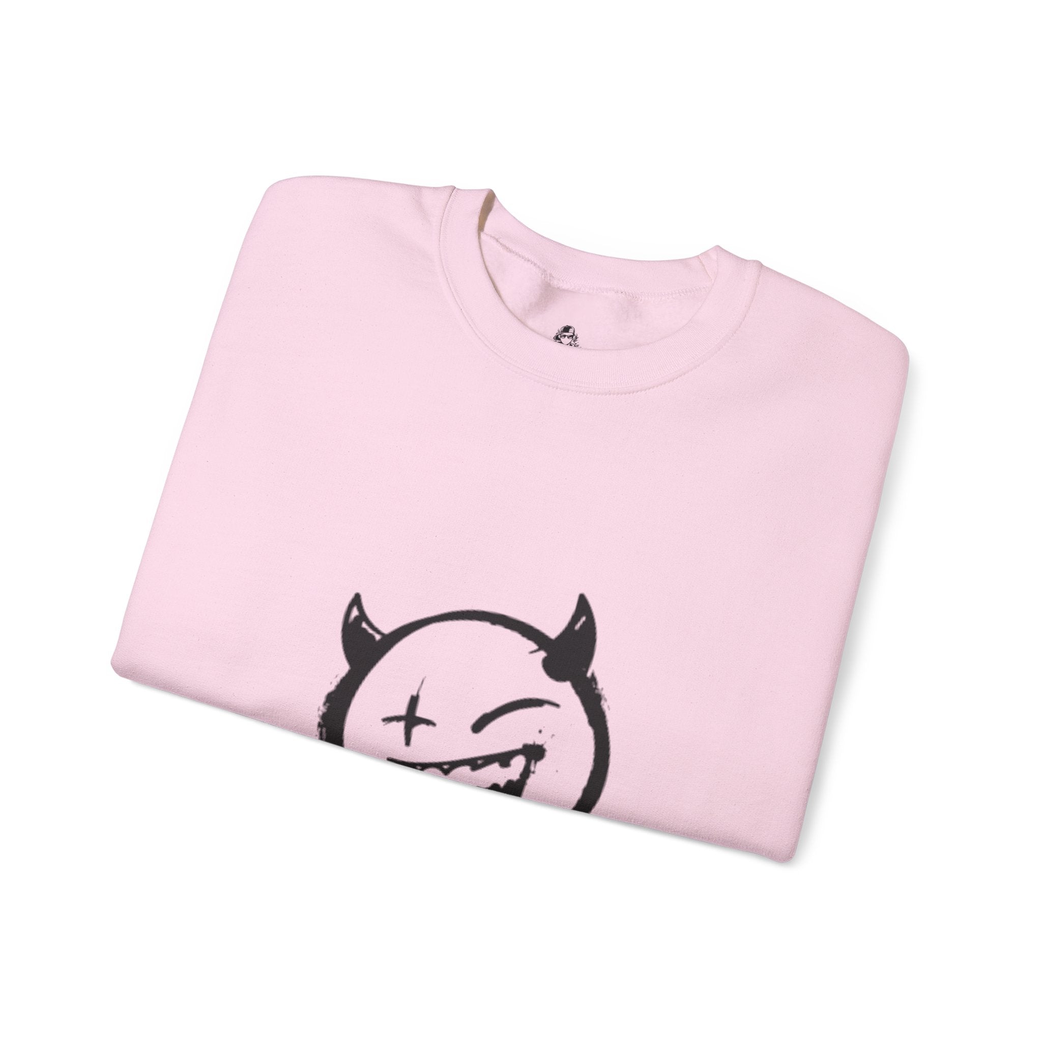 Demon Smiley Crewneck Sweatshirt – Grunge Devil Emoticon Graphic