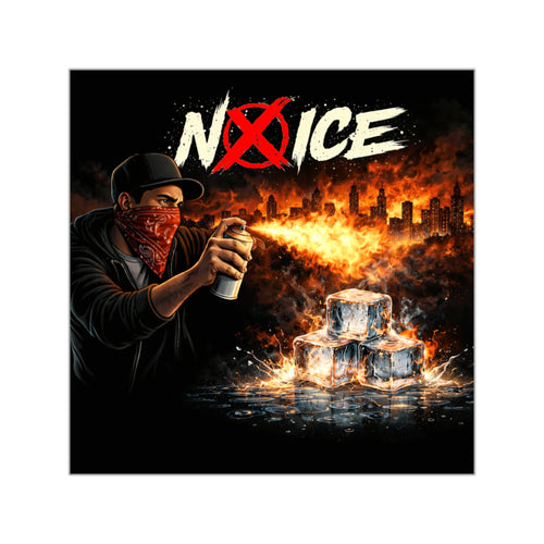 No Ice Sticker — Protest Graffiti Square Vinyl Sticker (Molotov, Burning Ice Design)
