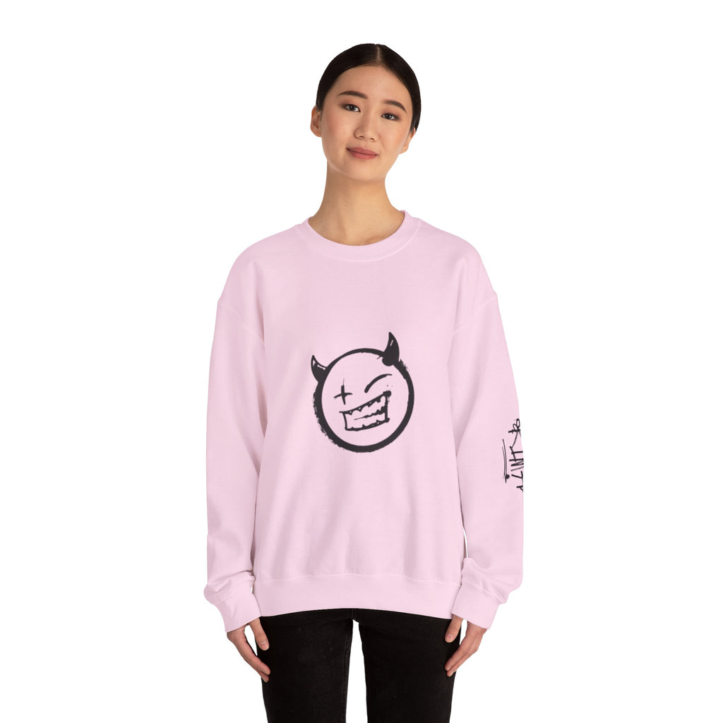 Demon Smiley Crewneck Sweatshirt – Grunge Devil Emoticon Graphic