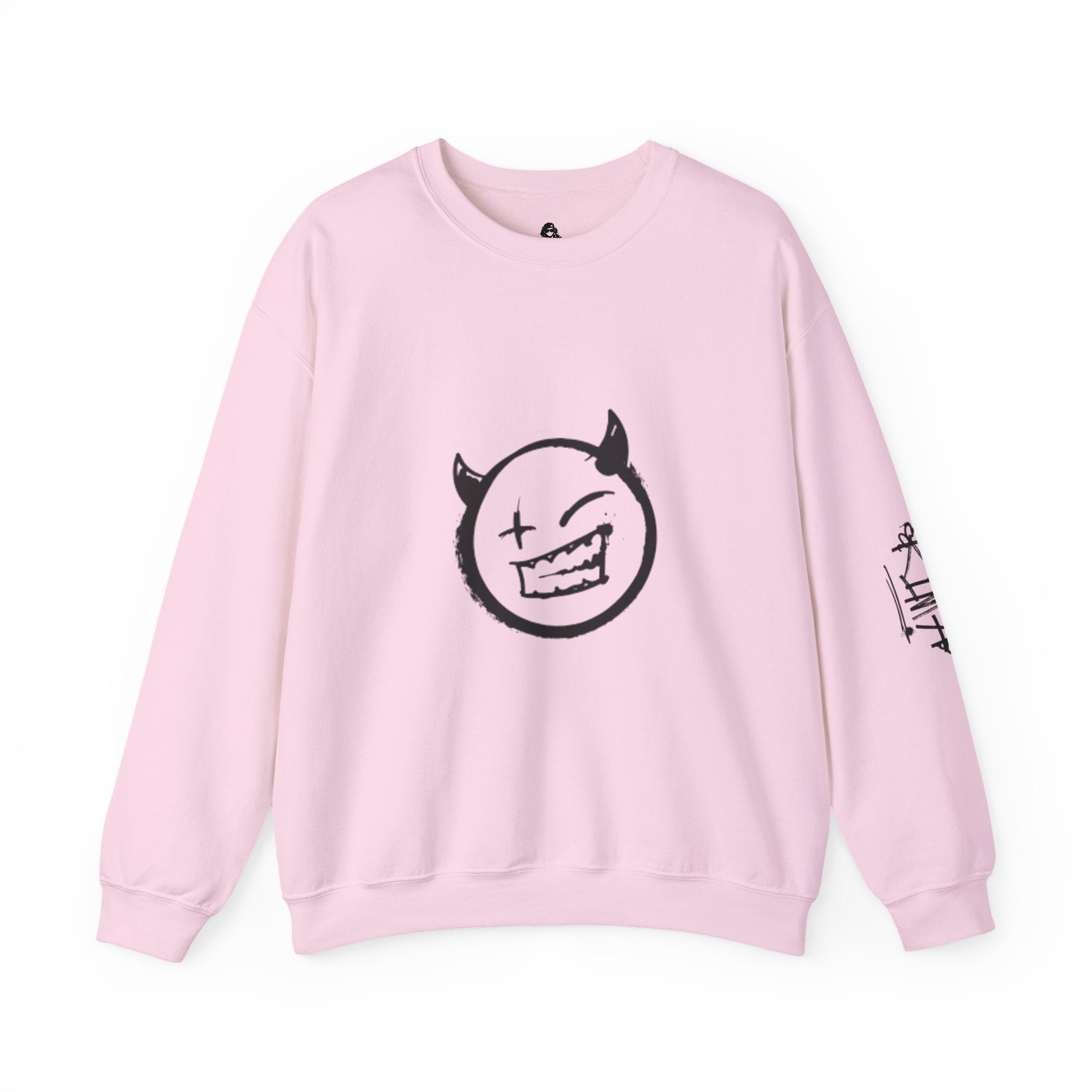Demon Smiley Crewneck Sweatshirt – Grunge Devil Emoticon Graphic