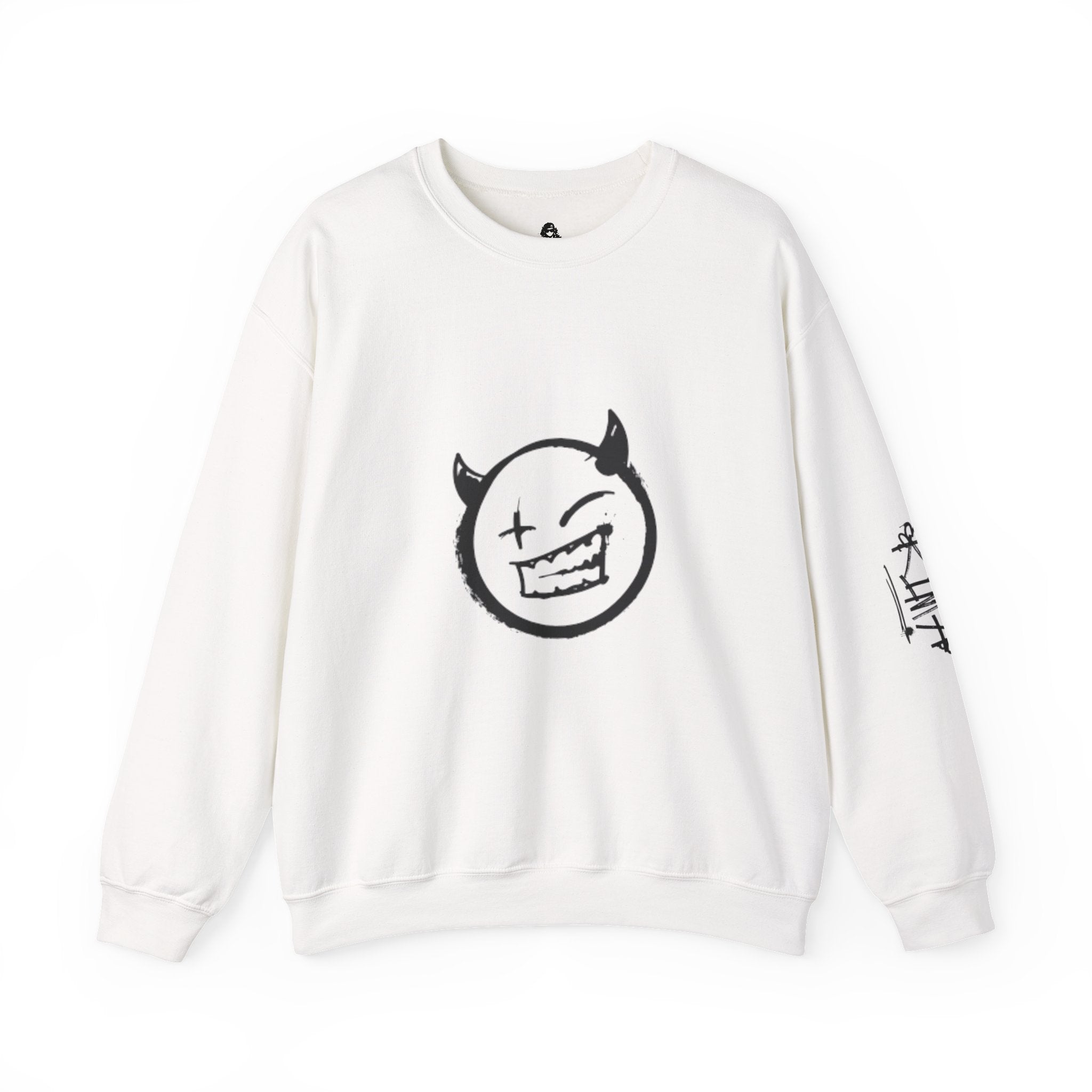 Demon Smiley Crewneck Sweatshirt – Grunge Devil Emoticon Graphic